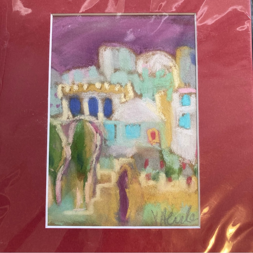 Village  Life “An Original Pastel Painting Matted 5"x7" Handmade